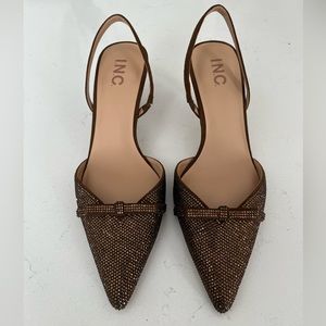 Bronze rhinestone kitten heel slingbacks